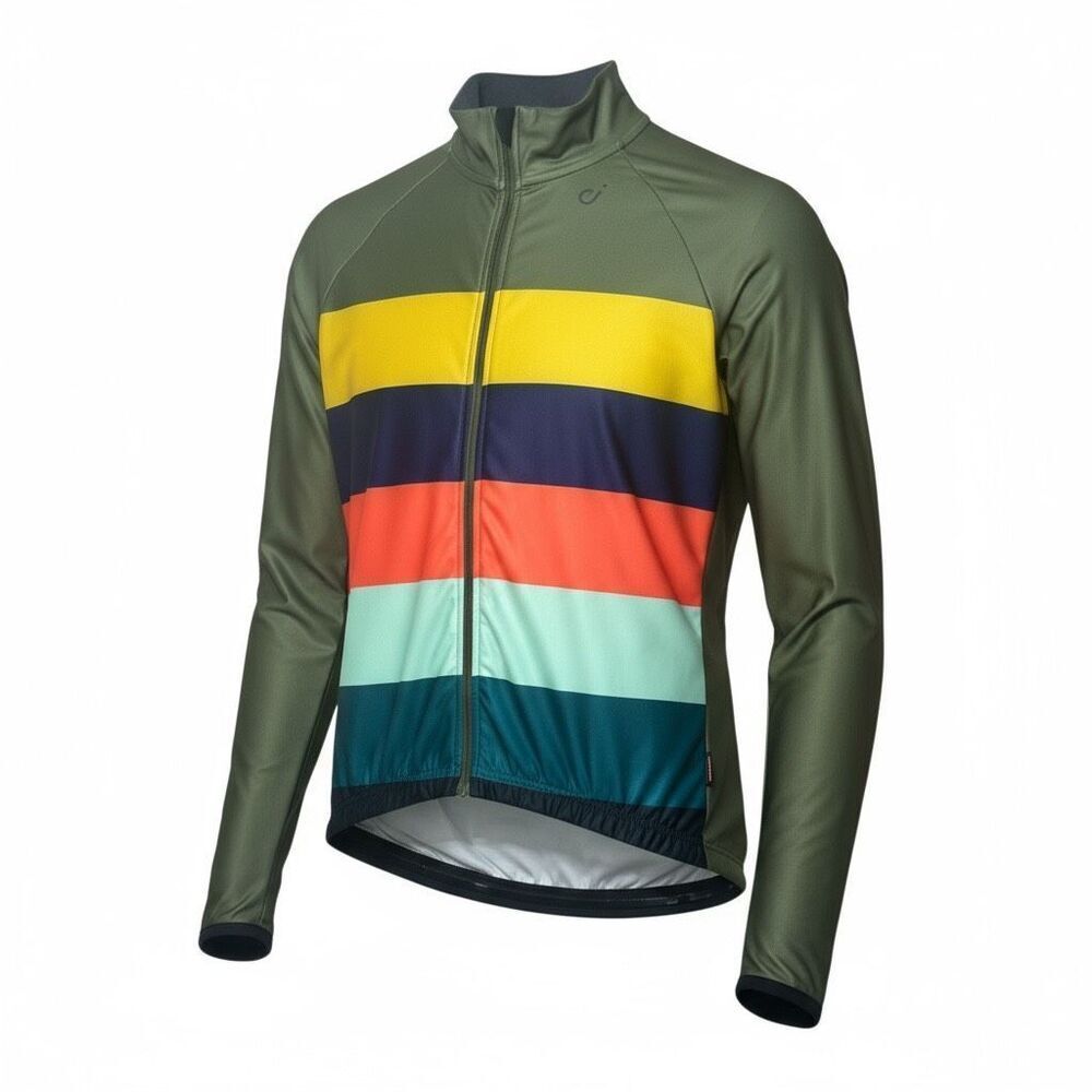 NWT Velocio Rugby Striped Long Sleeve Olive Cycling Jacket Men's Medium